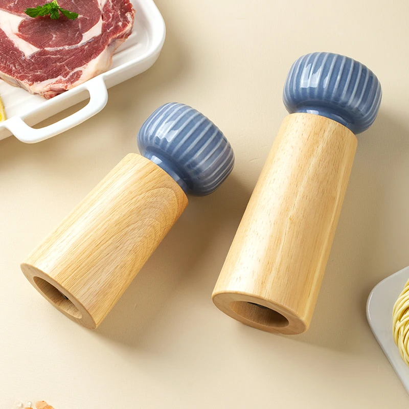 Manual Pepper Grinder Mill Rubber wood Salt and Pepper Mills for Spice