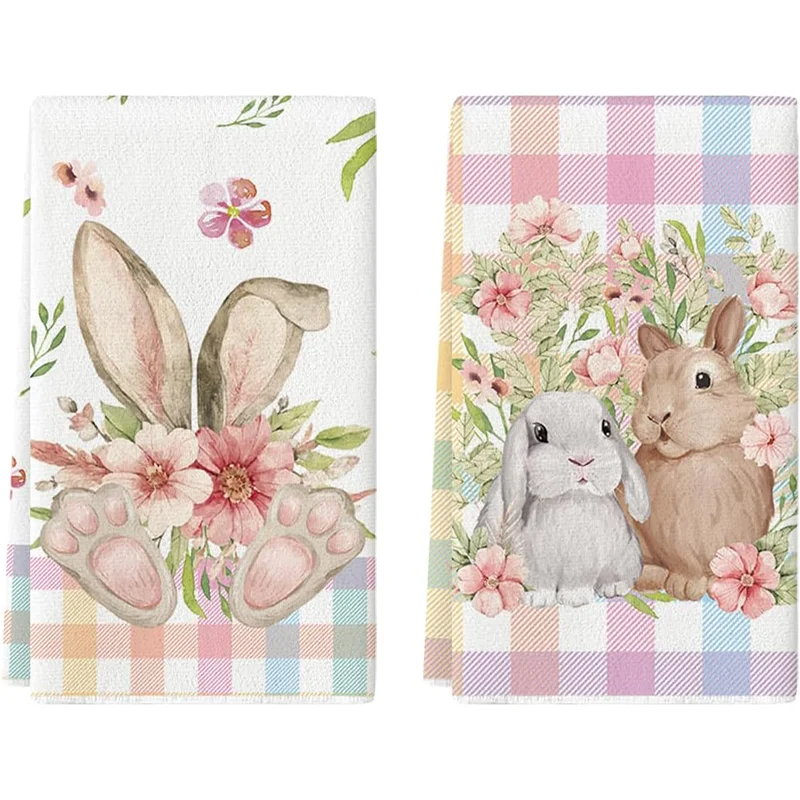 2 Stück, Ostern bunte karierte Hasen-Küchentücher, 40 cm x 60 cm Handtuch-Set, super saugfähiges weiches Reinigungstuch, Koch- und Backhandtuch, Handtuch, Reinigungstuch, Geschirrtuch, Küchendekoration, Wohnzimmerdekoration, Küchenutensilien, Heimutensilien