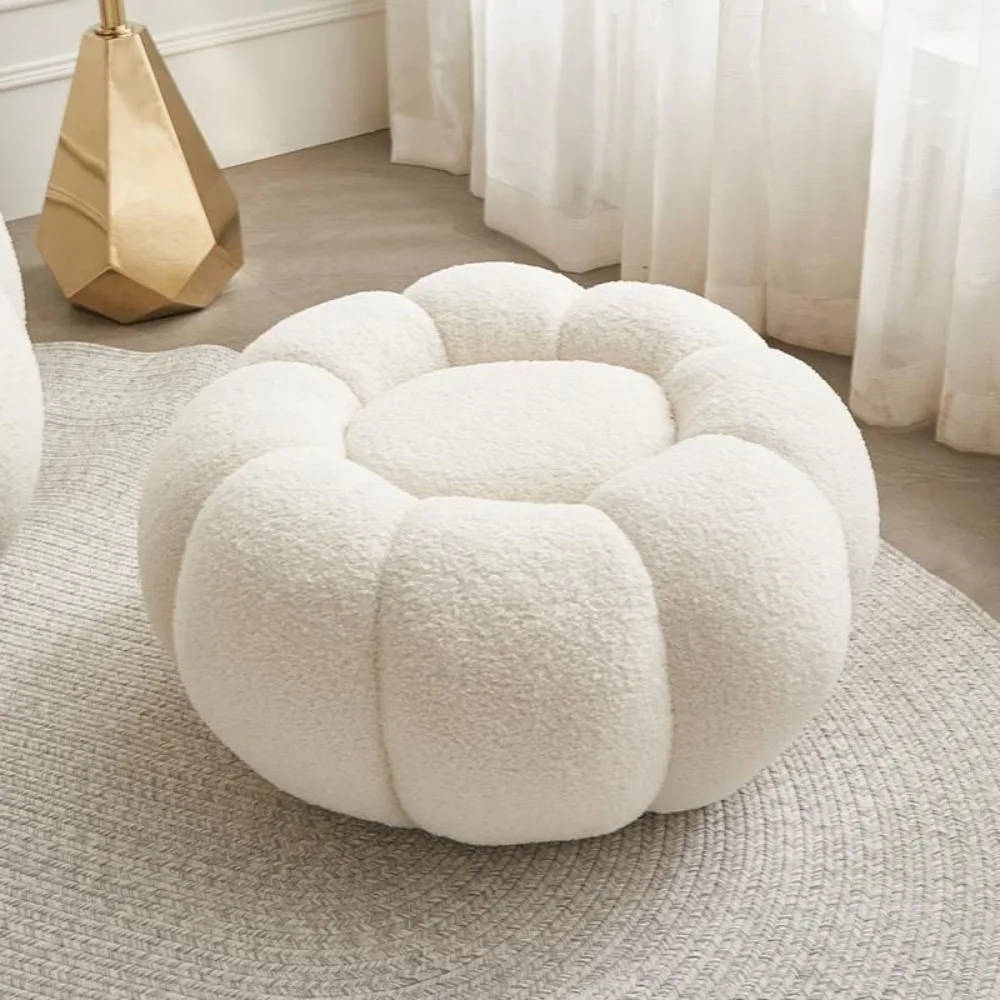 Pumpkin sofa stool footstool sofa stool lambswool simple modern living room luxury bedroom single small round stool image 6