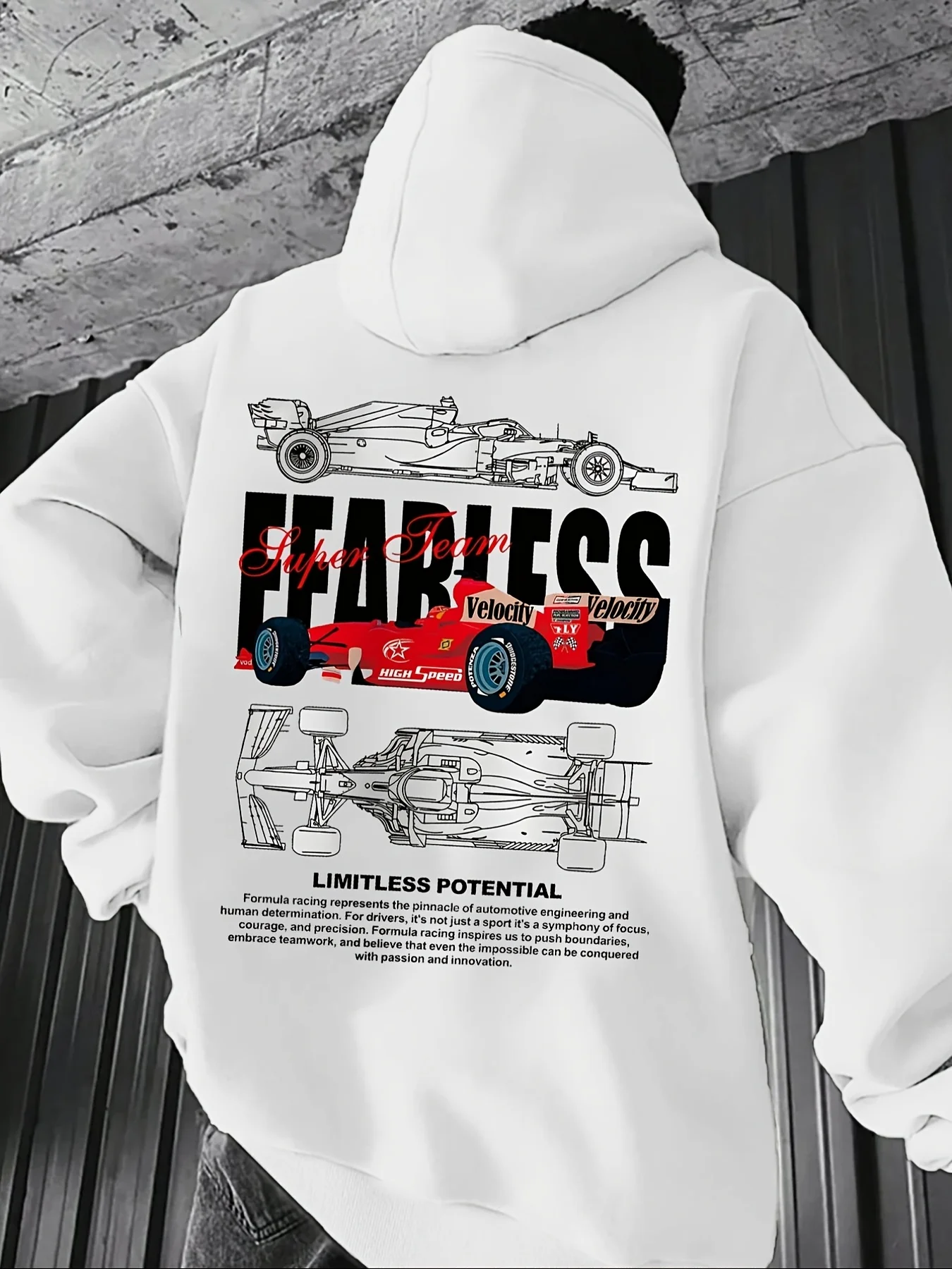 Hot-blooded Racing Men's Loose Hoodie with Multi-View Racing Car Print and Speed Competition Style Feature Hoodie