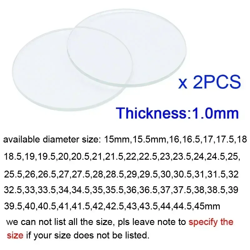 2pcs Thickness Diameter Flat Watch Crystal Mineral Glass, Replacement Parts Round Mechanical Watch Glass, Lens Repair Tool