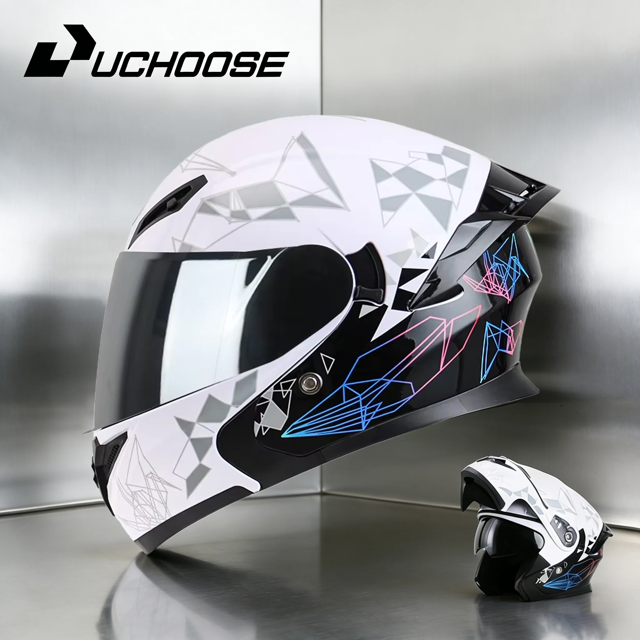 

NEW Uchoose DOT Flip Up Helmet Approved Full Face Helmets Crash Motorbike Protective Gear Men Women Motorcycle Double Sun Visor
