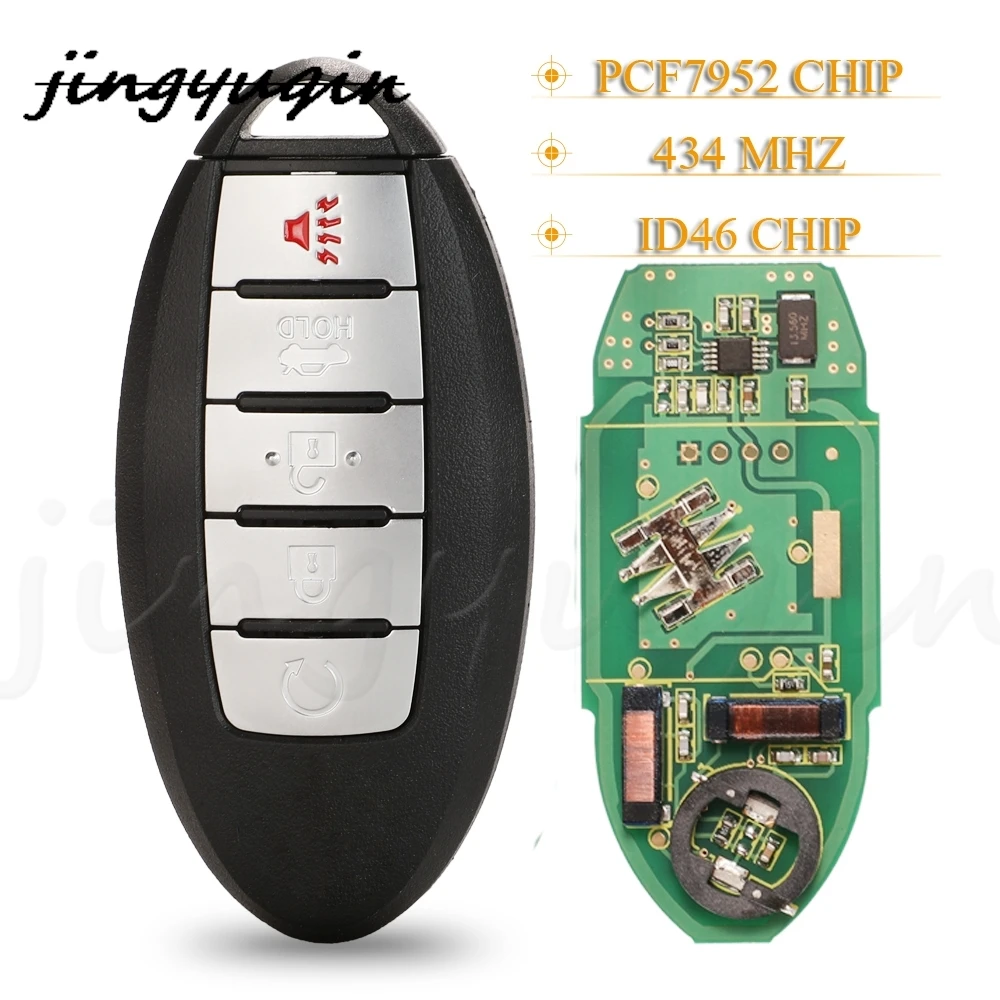 

jingyuqin 5 Buttons Smart Remote Key Fob 434Mhz ID46 Pcf7952 Chip CWTWB1G744 For Nissan PATROL Pathfinder Altima Maxima