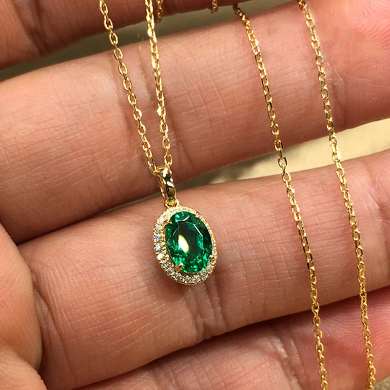 Huitan Einfache und Elegante Grüne Zirkonia Gold Farbe Halskette Frauen Hochzeitstag Party Mode Zubehör Schmuck