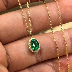 Huitan Simple and Elegant Green Cubic Zirconia Gold Color Necklace Women Wedding Anniversary Party Fashion Accessories Jewelry