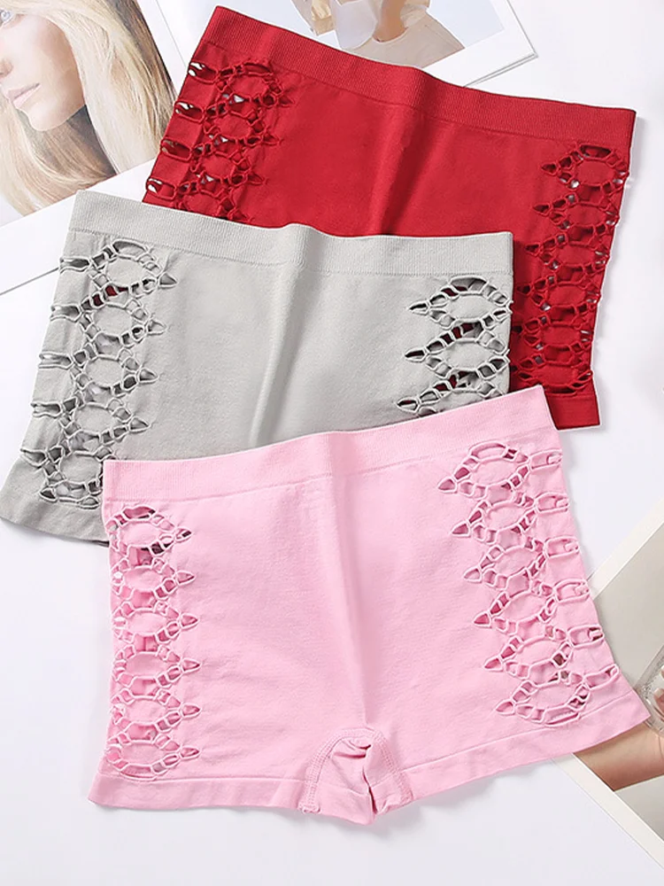 3 قطعة سراويل النساء سلس لينة الجانب جوفاء التدريجي الملاكم سلامة مريحة السراويل الإناث منتصف الخصر Boyshorts الملابس الداخلية الملابس الداخلية