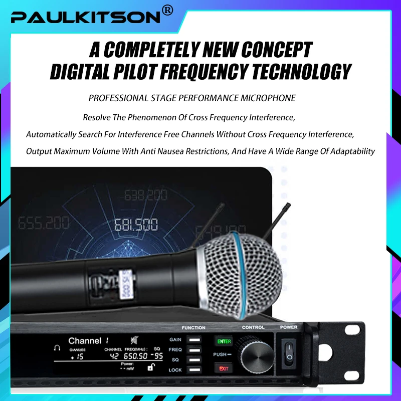 Paulkitson 1:1 True Diversity AD4D Digital Professional Wireless Microphone Dual Channel KSM11 KSM9 KSM8 500/600/900MHz For Stag