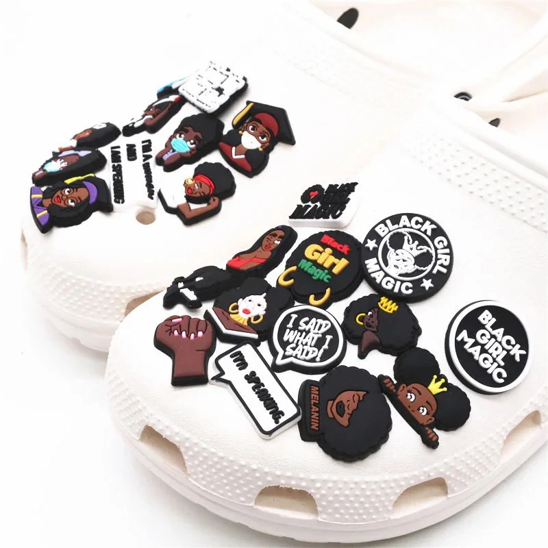 1 Pieces Cute Cartoon Black Girl Accessories Shoes Charms Ornament Pins Slipper Decorations New Year Holiday Party Gift - Detail 1
