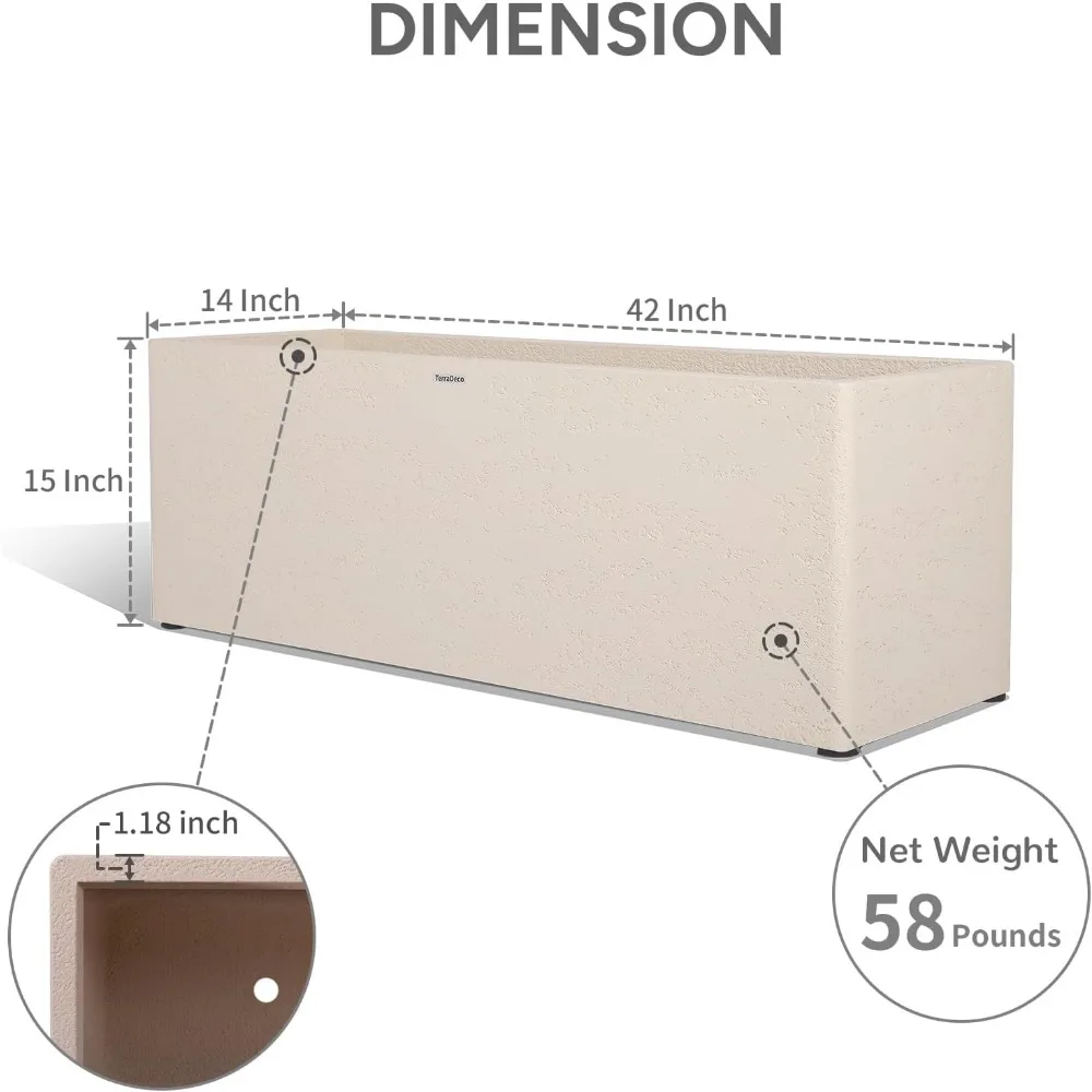 Большой прочный открытый бетонный горшок, 42 прямоугольника с дренажем, устойчивый к атмосферным воздействиям для использования в саду