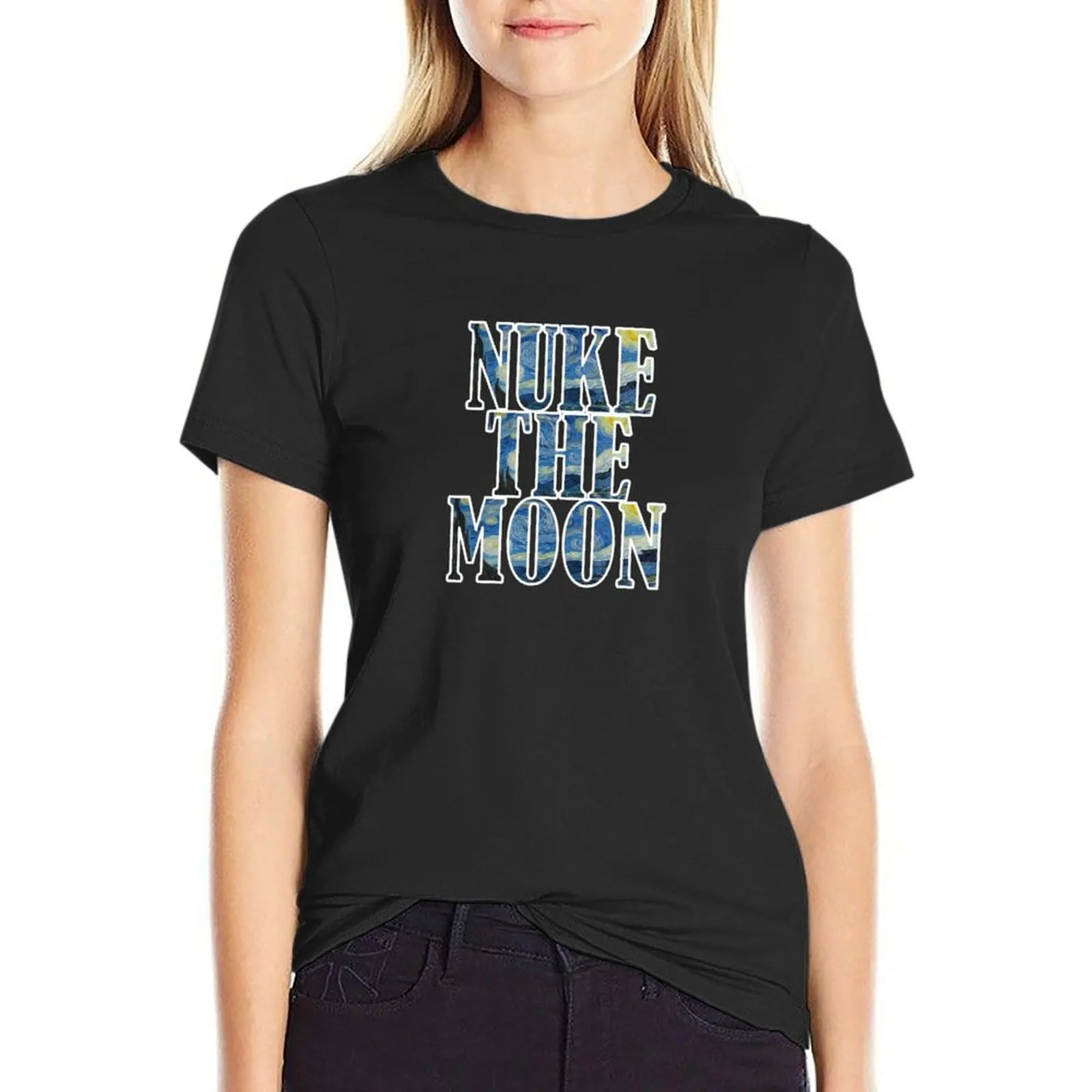 Starry Night Nuke The Moon T-Shirt anime clothes oversized lady clothes t shirts for Womens