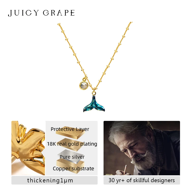 

Juicy Grape Fishtail Necklace - 18K Gold Plated French Artisan Design | Light Luxury Enamel Fantasy Jewelry