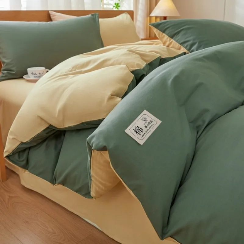 

2025 new solid color matching pure cotton quilt cover bed four-piece set student dormitory 3-piece set available in all seasons