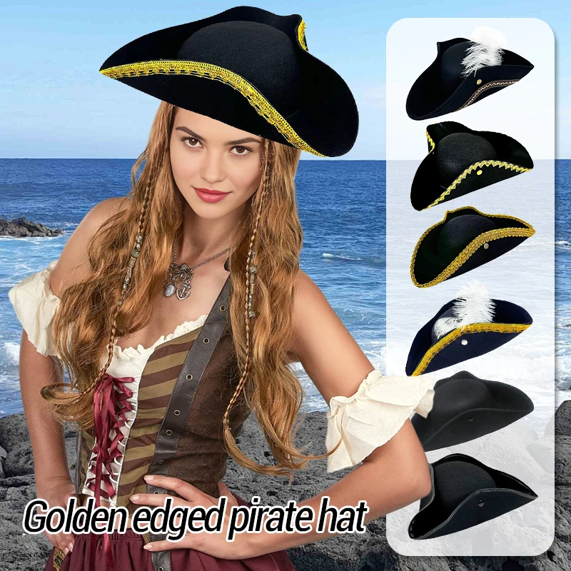 

Funny Adult Colonial Tricorn Hat Cosplay Pirate Hat Captain Hats Unique Unisex Festival Party Hat for Historical Reenactments