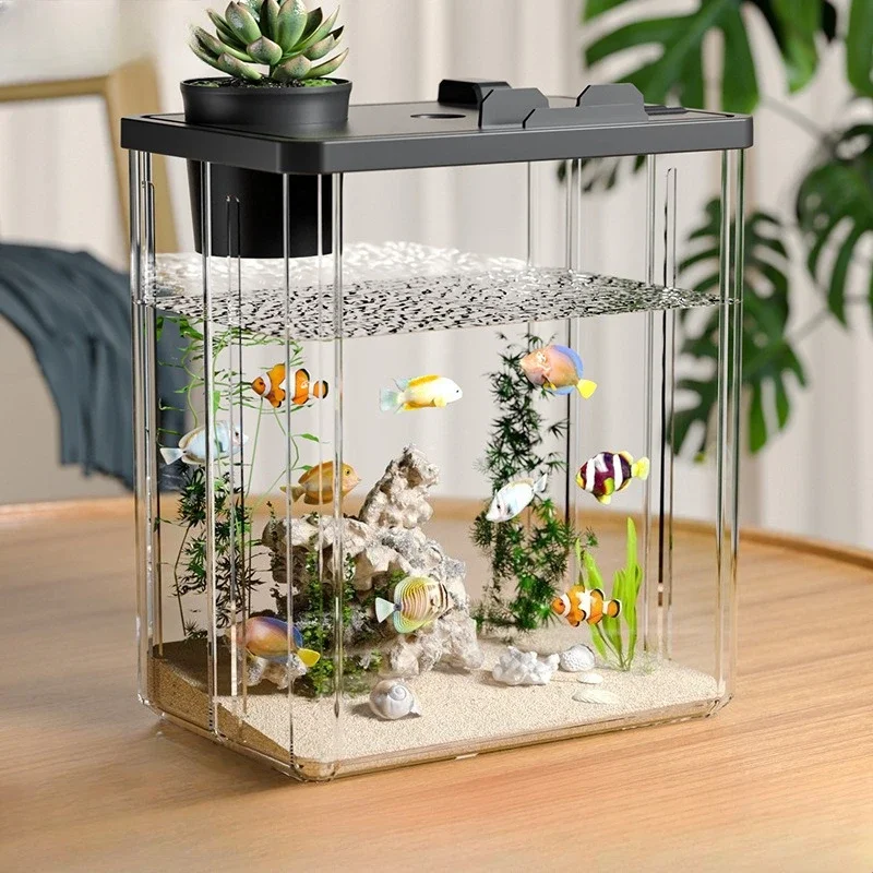 Desktop Fish Tank Water Pump High Transparency Aquarium with Light Filter Landscaping Fishbowl Home Decorative Fish Terrarium