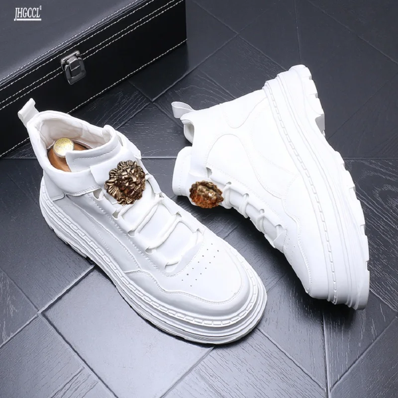 High top men's shoes new small white shoes Korean version of fashion thick sole leisure sports shoes youth everything on boardA6