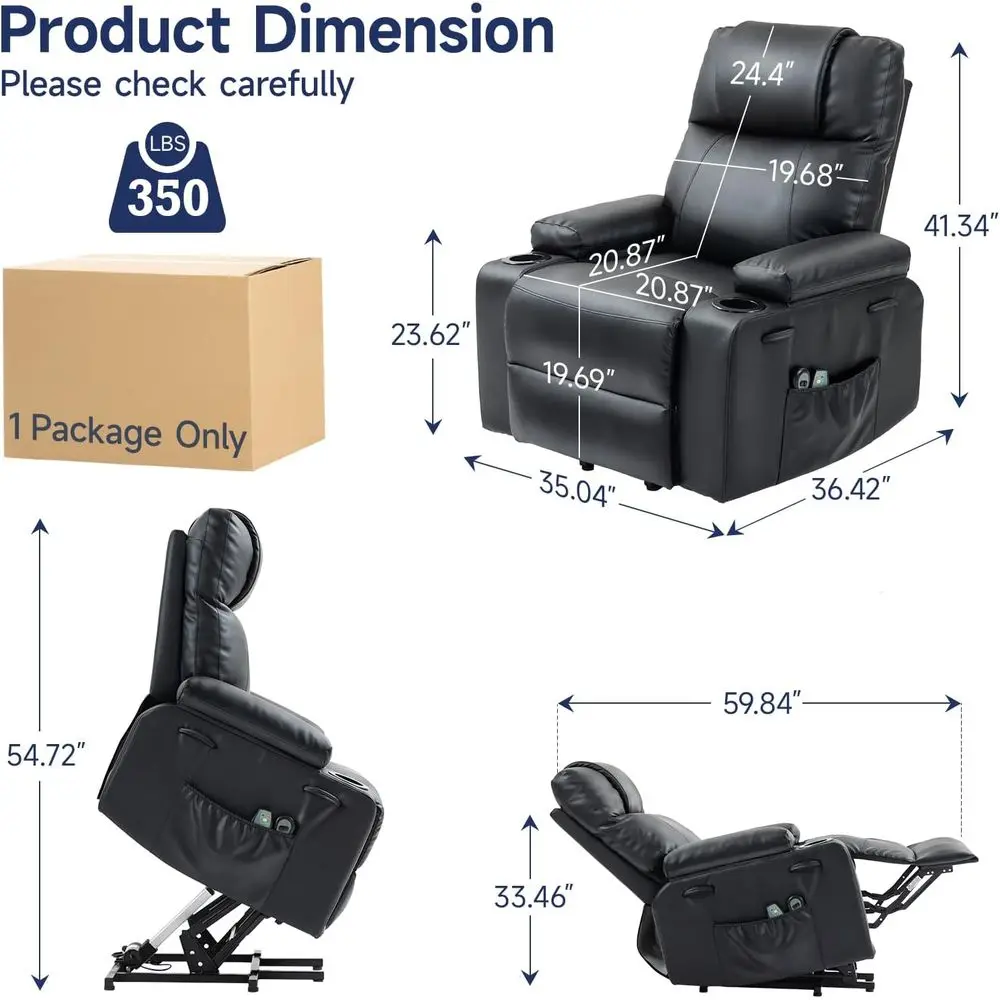 Sillón reclinable eléctrico para personas mayores con masaje y calor, 160 °   Sillón Reclinable Eléctrico Ajustable de Cuero PU con Control Remoto y Portavasos