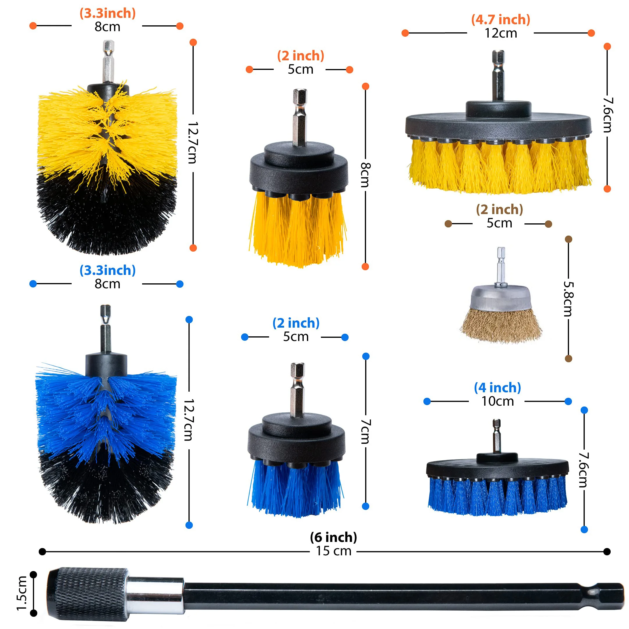 Multipurpose Drill Brushes Kit 8 Pcs Drill Brush Attachment  for Cleaning of Bathroom Kitchen Grout Pool Flooring and Car Wheels