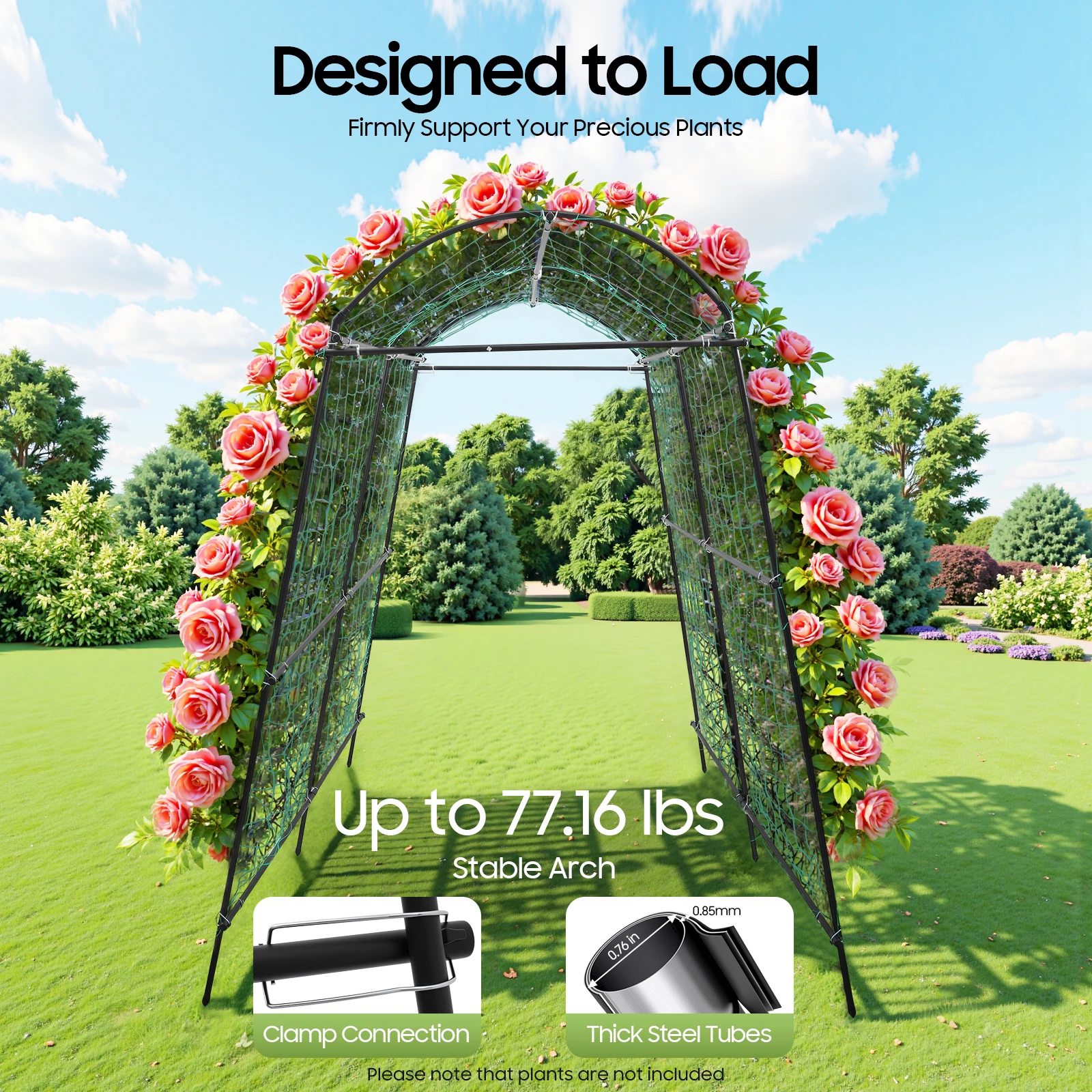 6*7,55ft Gartenrankgitter für Kletterpflanzen – Garten-Tunnelrankgitter aus Metall, gewölbter Gurkenständer mit Kletternetz für Erbsen und Rosen – Detail 1