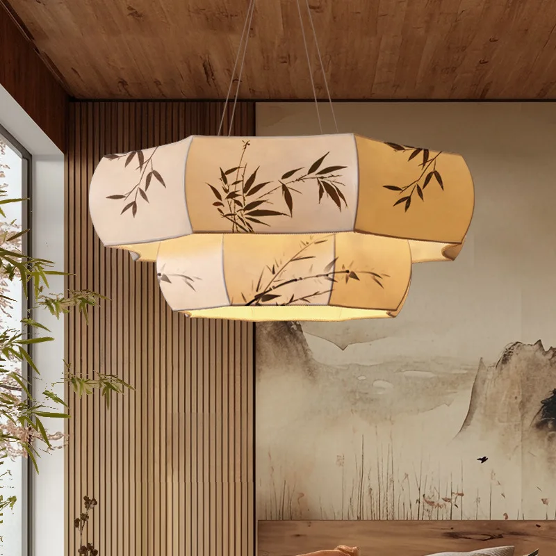 

Светильник в стиле династии Сун с рисунком бамбуковых листьев для гостиной, основной потолочный светильник, напольный светильник для дома, для столовой, спальни, в стиле дзен