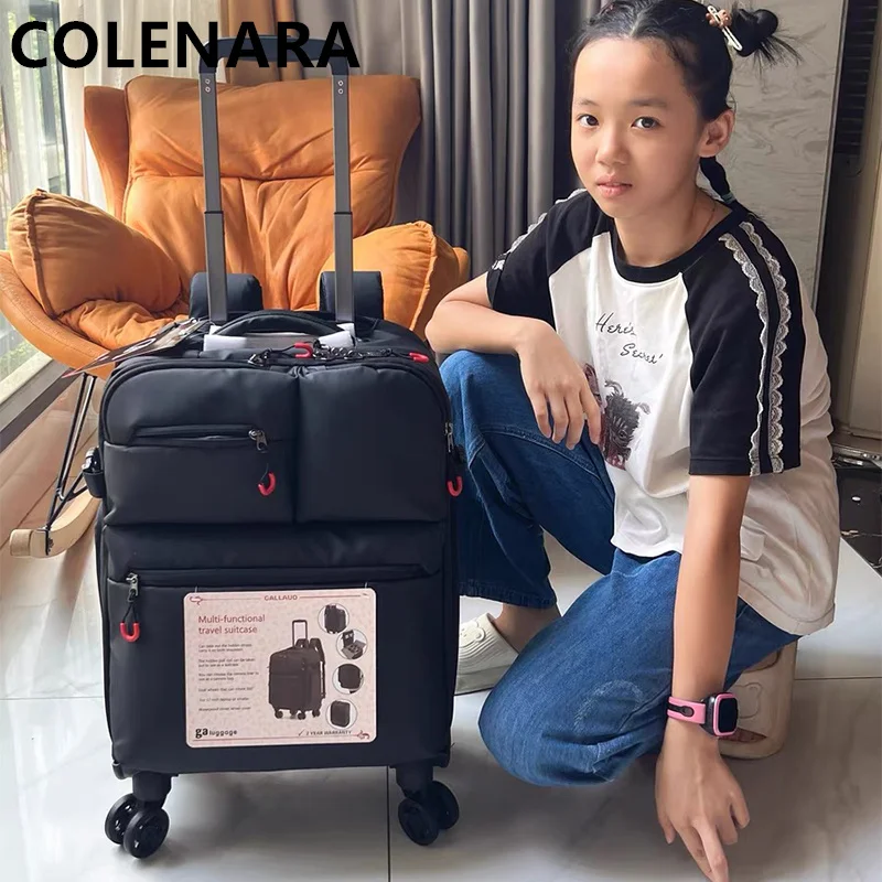 

COLENARA Handheld Travel Suitcase Oxford Cloth Boarding Box 18 Inches Small Trolley Bag Men's Universal Rolling Luggage Bag
