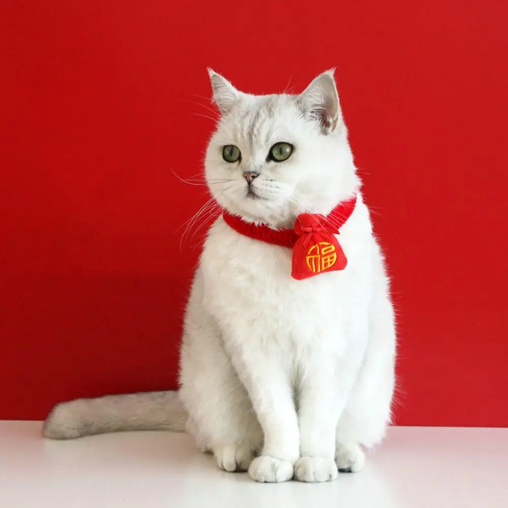 Pet Collar Tear-Resistant Pet Neck Strap Non-Fading Easy Wearing Cat Collar Red Lucky Bag New Year Pet Necklace for Walk Pets