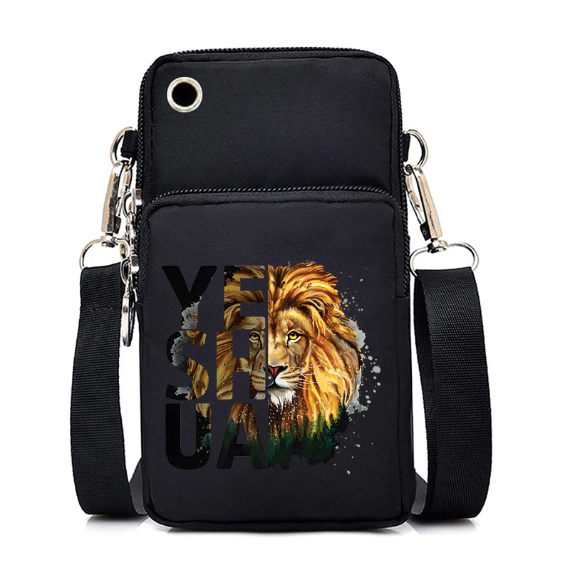 

Christianity Lion Print Women Men Mini Mobile Phone Bag Fun Animal Jesus Religious Belief Small Crossbody Bags New Shoulder Bags