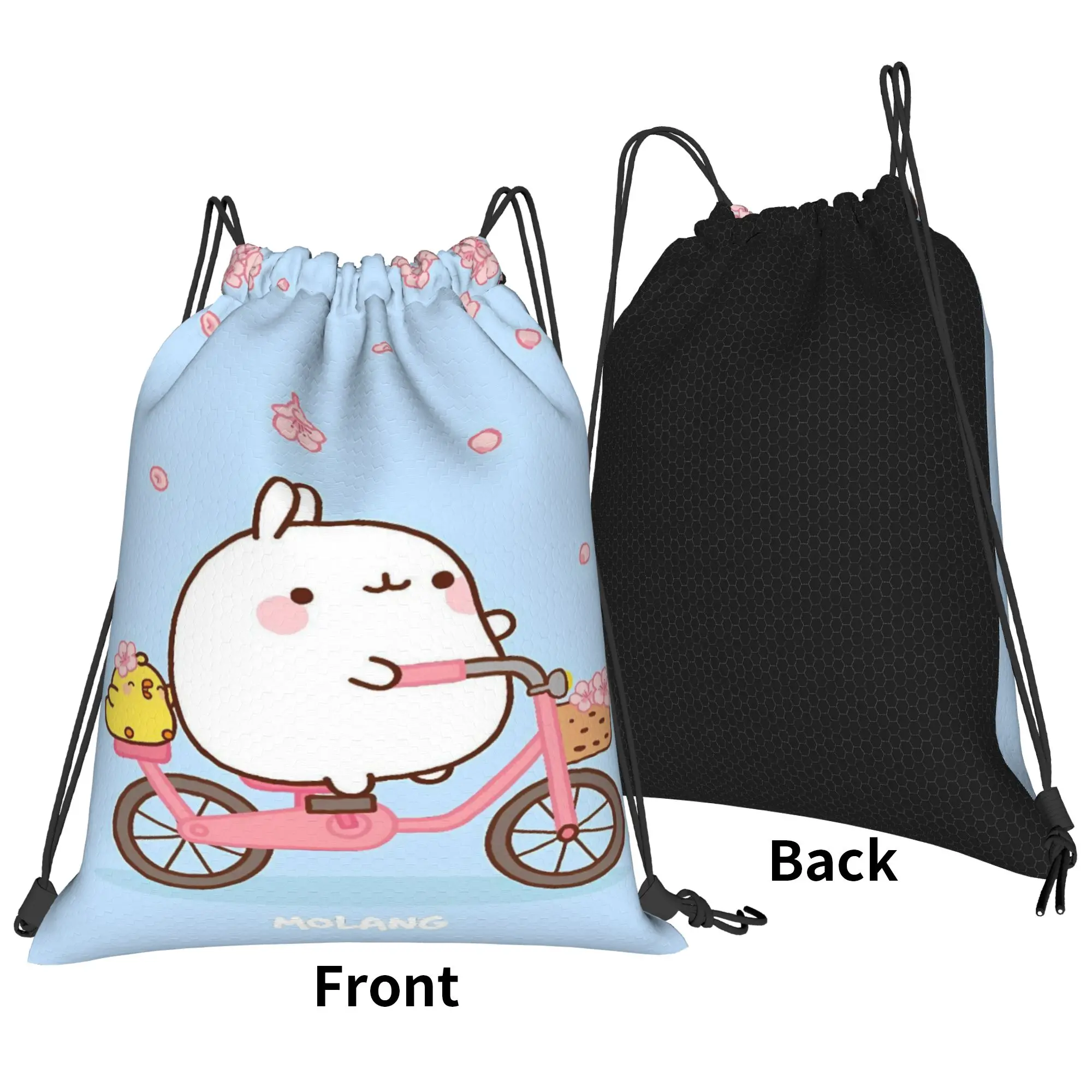 Molang Cartoon Drawstring Bag  Waterproof Casual Backpack Gym Fitness Sackpack String Bags For Women
