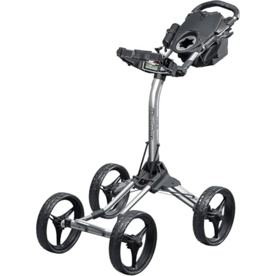 

Тележка для гольфа Quad XL черно-серебристая для удобной транспортировки по полю, из прочных материалов, с элегантным дизайном