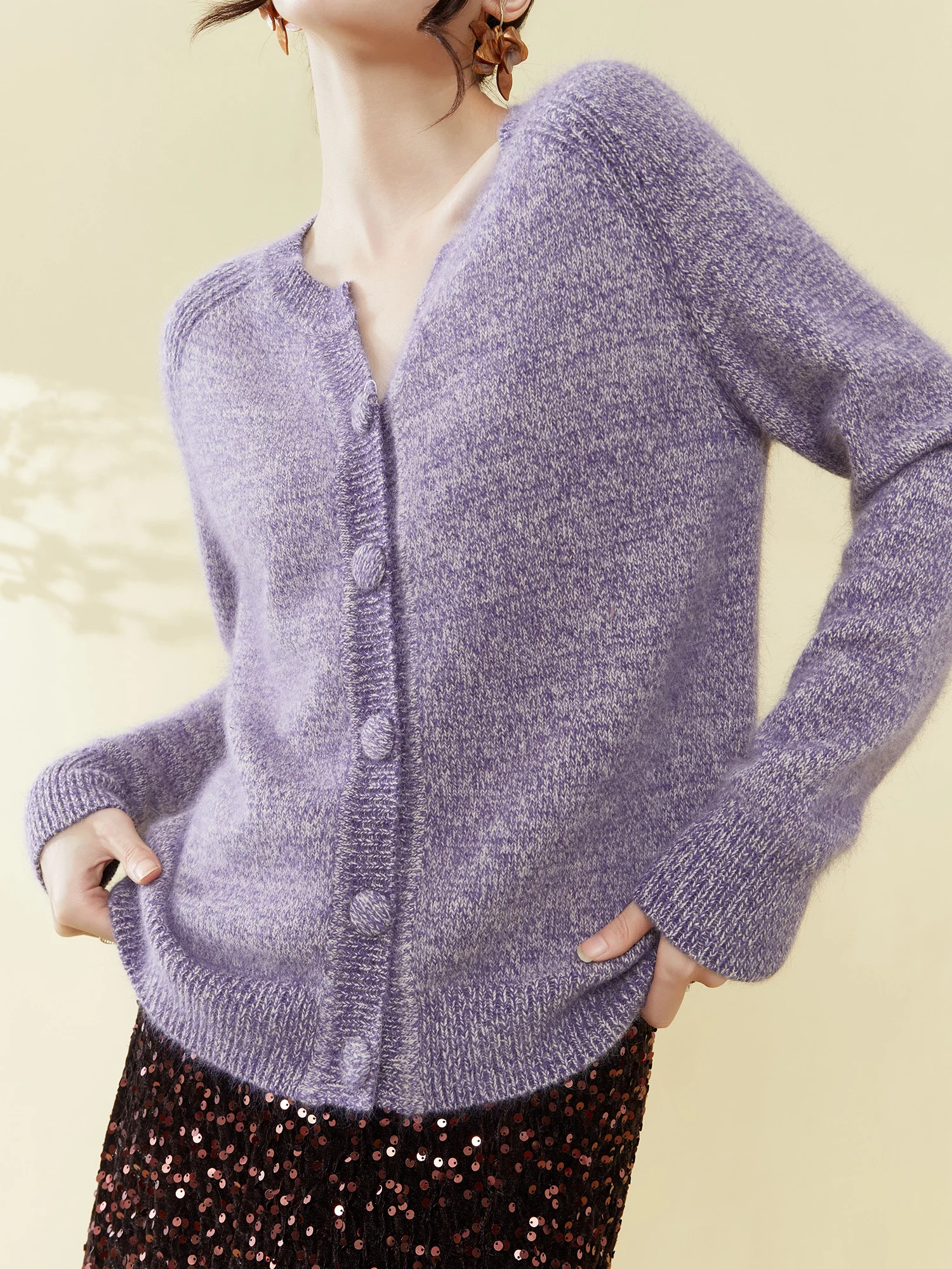 

Flowing Era Lazy Gentle Purple Flower Knit Loose Long Sve round Ne Open Cardigan Women's Comfortable Sweater New Sle