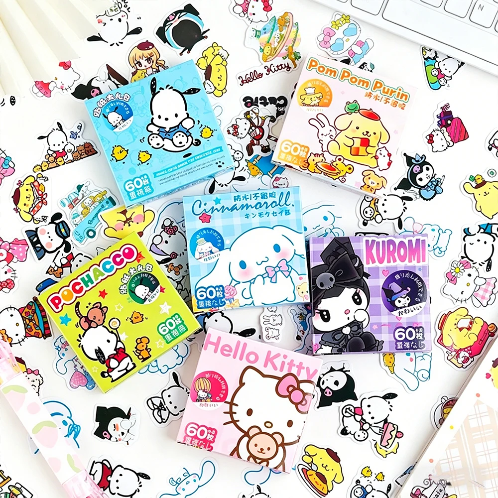 

60Pcs Sanrio Hello Kitty Sticker Toys Kuromi Cinnamoroll Waterproof Sticker for Laptop Phone Diary Decor Decals Girls Gifts