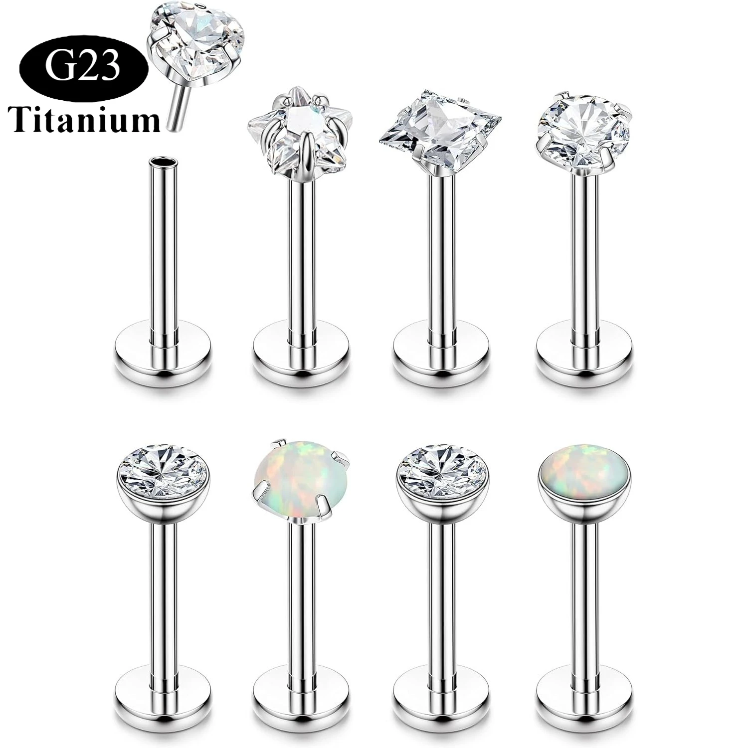 

Bobisty 8Pcs G23 Titanium Labret Stud Nose Stud for Women Men Tragus Stud Lip Helix Nose Labret Piercing Jewellery 16/18G