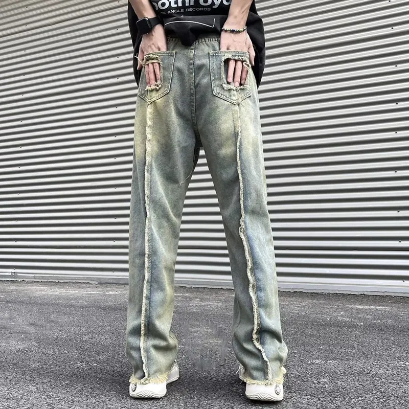 2023 New Fashion Old Y2K Streetwear Stacked Baggy Ripped Jeans Pants Men Clothing Straight Women Denim Trousers Pantaloni Uomo