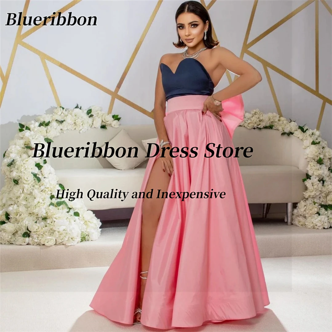 

Blueribbon Sweetheart Prom Dresses with Bow Contrast Color A Line Dress for Special Occasions Sexy Side Slit Evening Party Gowns