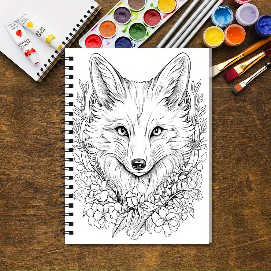Cute Fox Adult Coloring Book - 32 Pages 8.3x11.2 Inch Size - Promotes Relaxation Mood Relief Positive Thinking Ideal