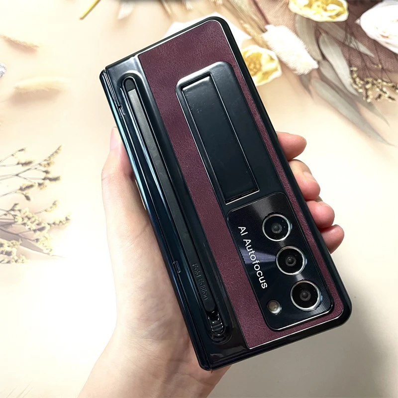 

For Samsung Galaxy Z Fold 6 5 4 Phone Case Retro Leather Hinge Shockproof With Protective Film S Pen Holder Case For z fold654