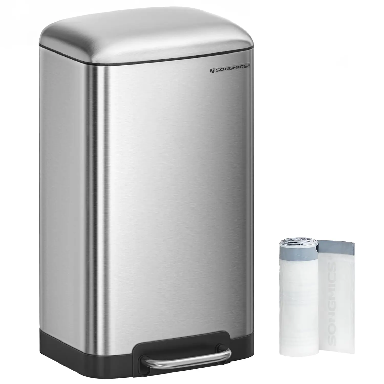 Trash Can, 8 Gallon (30L) Trash Bin with Lid and Inner Bucket, Stainless Steel Garbage Can, Soft Close, Silver ULTB01L