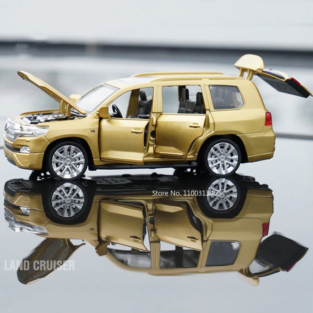 Land Cruiser Highlander en alliage 1:32, modèles de jouets, voitures, pneus en caoutchouc, véhicules miniatures, feu arrière, son SUV, cadeaux pour enfants en bas âge