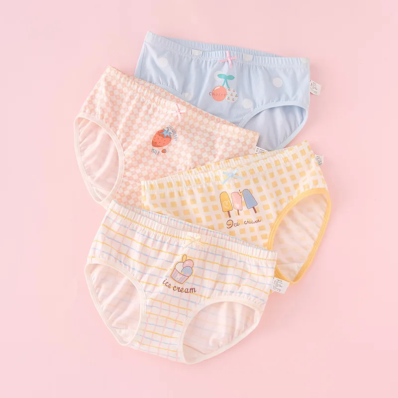 4pcs Girl Cotton Bright Color Briefs Soft Breathable Underpants Girl Quality Underwear Size 85-165 Kids Healthy Panties
