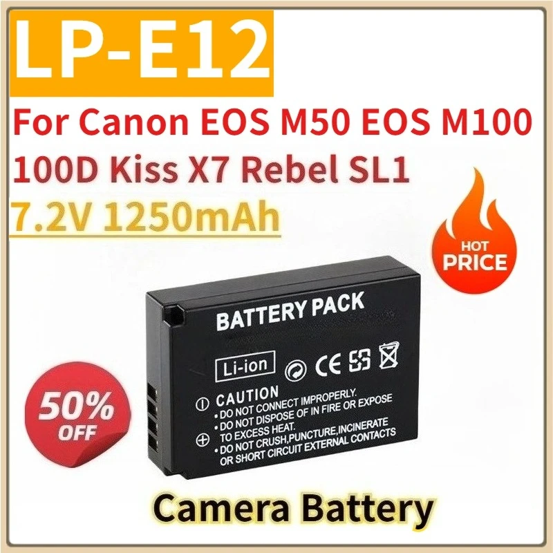 

New Replacement Camera Battery 7.2V 1250mAh LP-E12 for Canon EOS M50 EOS M100 100D Kiss X7 Rebel SL1