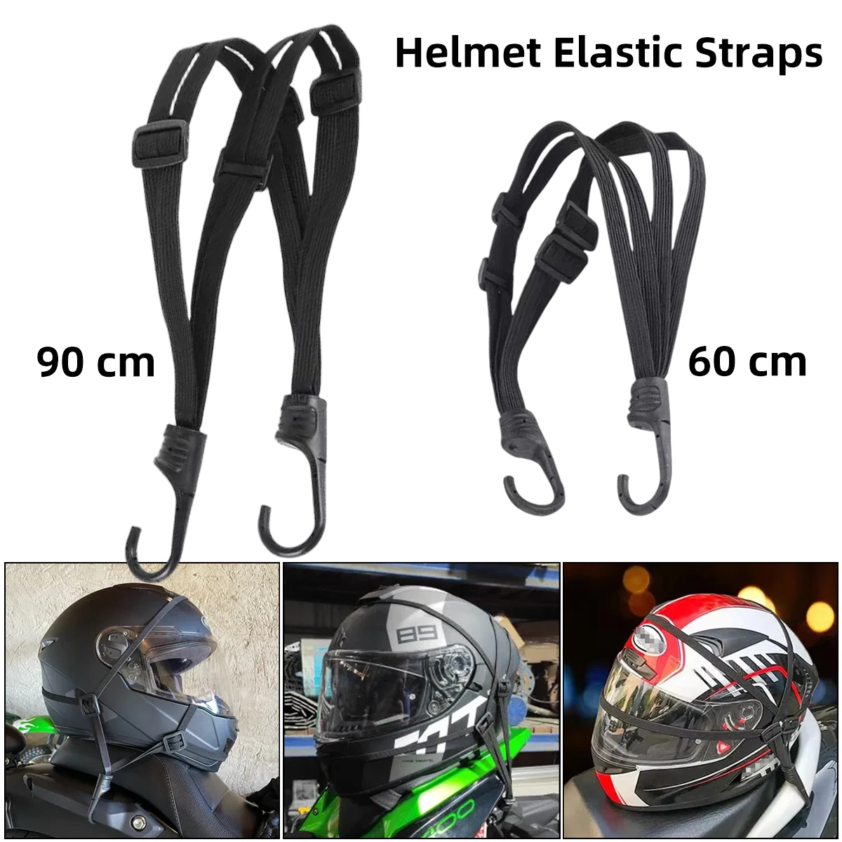 Sangles de casque de moto, accessoires de moto, crochets, bagages, ULélastique rétractable, sangle de partenaires, filet de casque de vélo de route, 60/90 cm