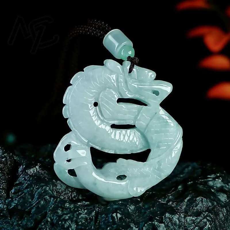 Natural Real Emerald Jade Hollow-out Dragon Pendant Necklace Carved Charm Jadeite Jewelry Fashion Amulet Gifts Certificate 4