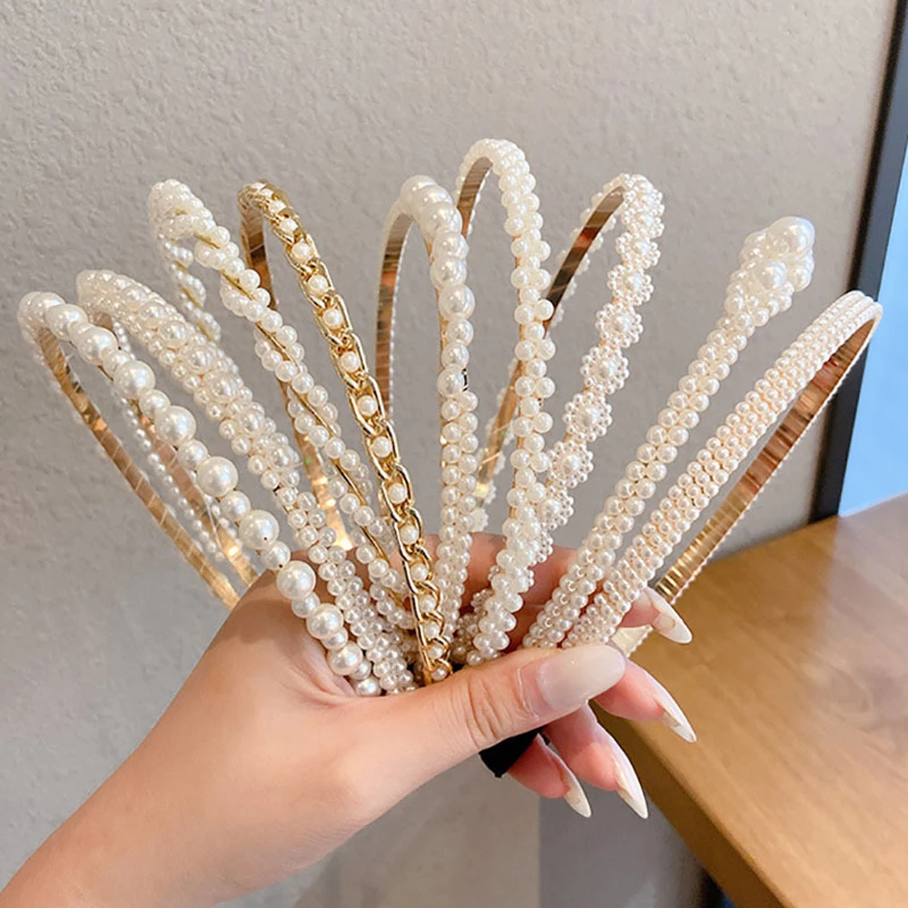 Милый модный головной убор с цветком и бисером, аксессуары для волос в корейском стиле, повязка для волос, обруч для волос, повязка на голову с жемчугом