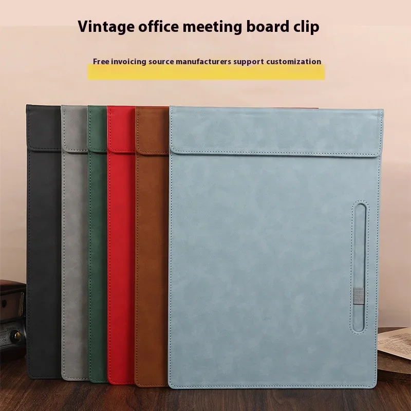 

A4 Leather Clipboard Magnetic Absorption Silver Clip Manager Signature Pad Writing File Office Meeting Vintage Folder Menu Clip