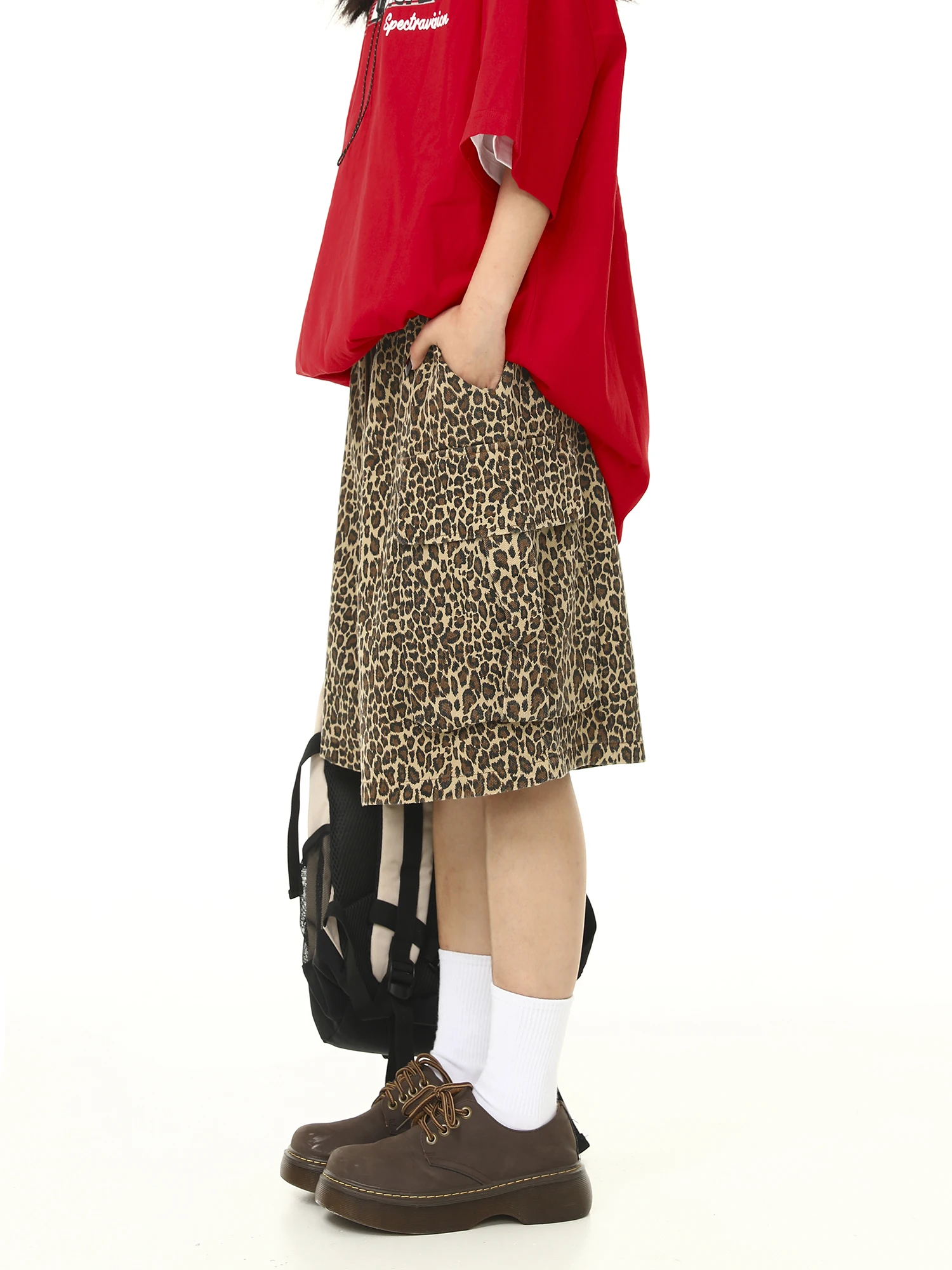 

Wild American Retro Street Свободные широкие брюки с леопардовым принтом orts ex Multi ket Спецодежда Брюки пять четвертей Модный хлопок ...