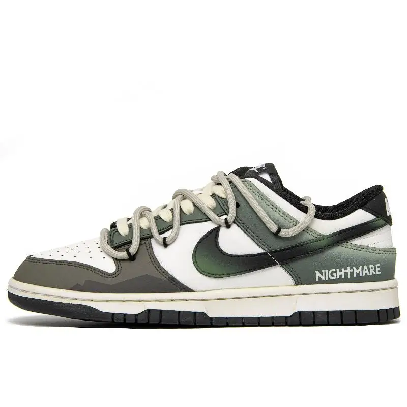 【Customize】Nike Dunk Skateboarding Shoes Unisex Low-top White/Brown/Green Sneakers shoes DD1391-100