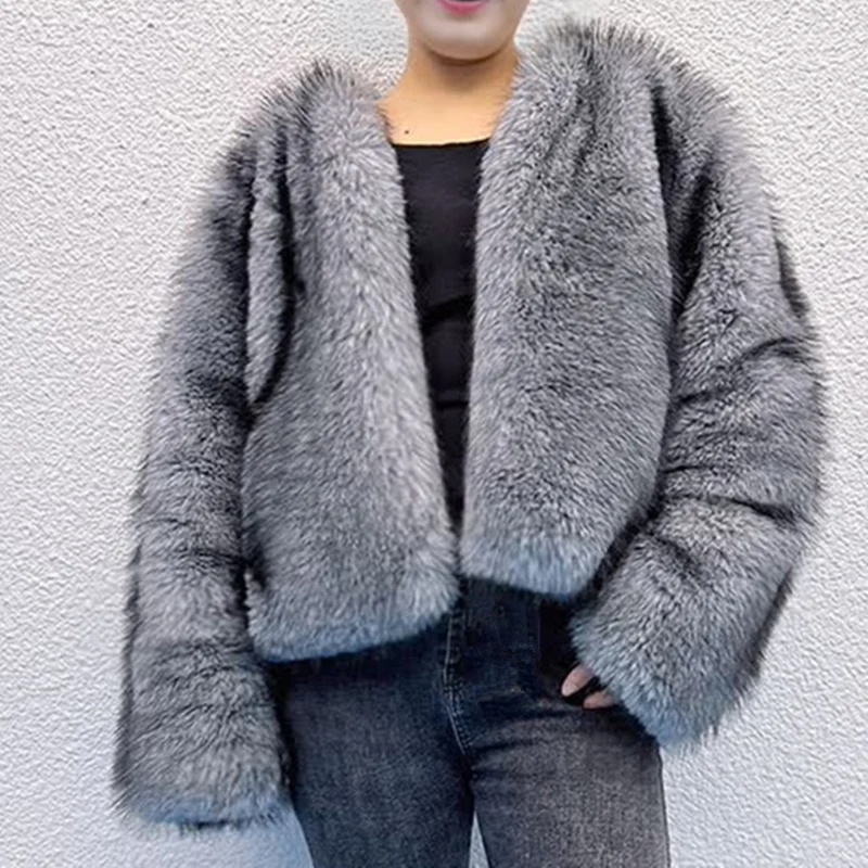 Hooofur casaco de pele de raposa prateada falsa jaqueta feminina moda inverno quente couro grosso marrom plus size especialmente casaco de pele falsa