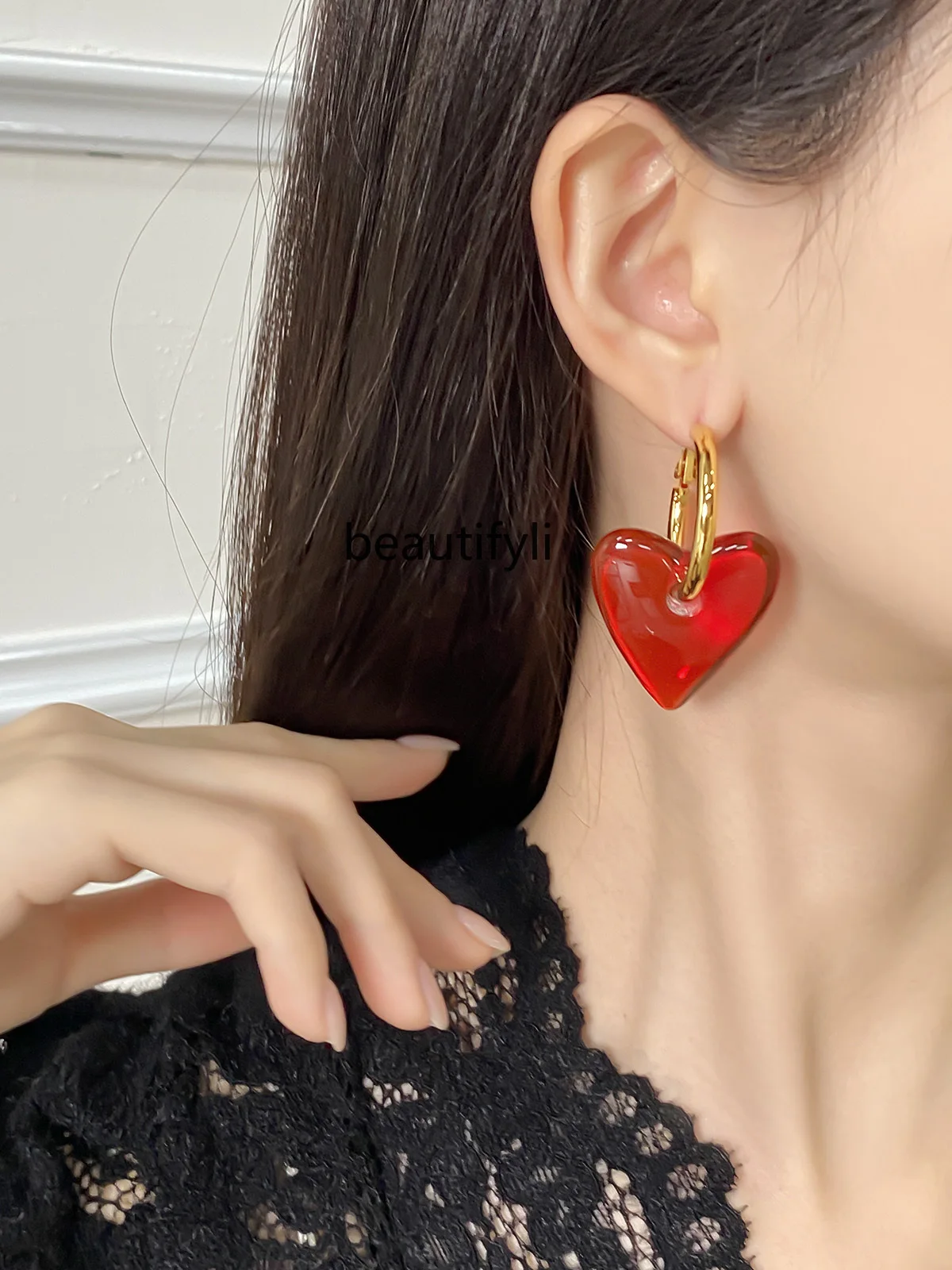 European and American Exaggerated Design Special-Interest Earrings Advanced Peach Heart Ear Ring Female Earrings