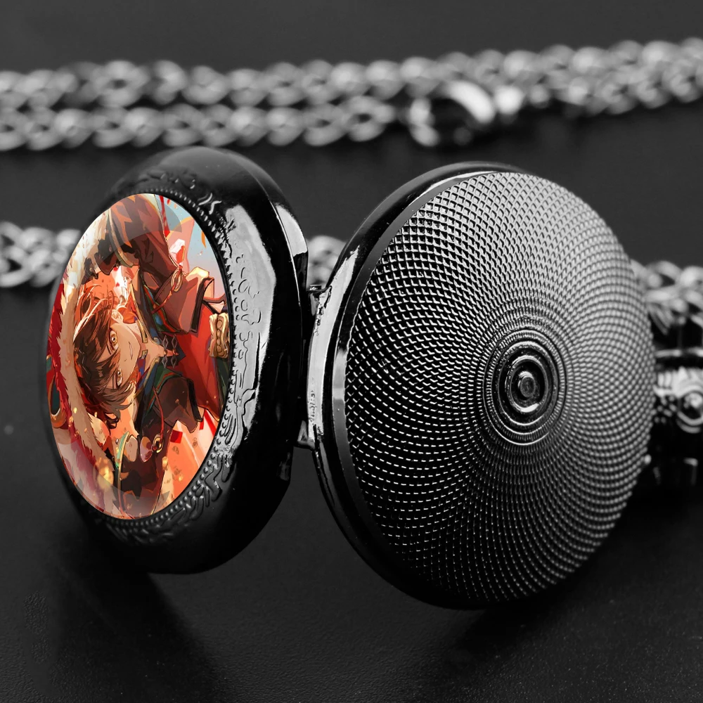 Genshin Impact Quartz Pocket Watch Crystal Dome Reinforced Chain Distinctive Arabic Dial Ideal Present For Gaming Enthusiasts
