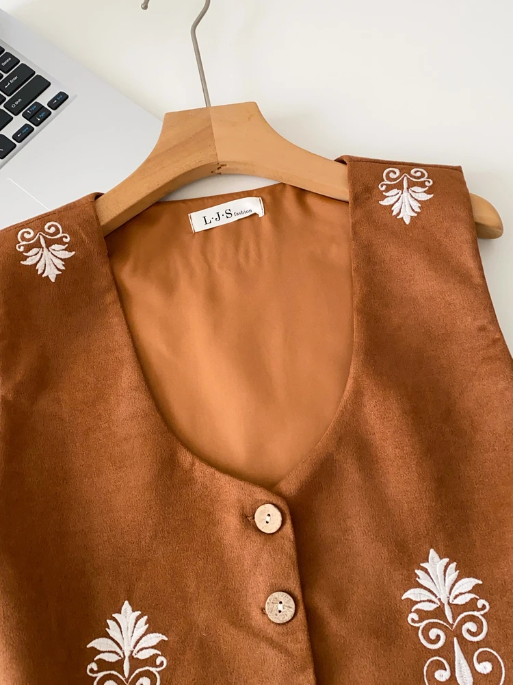 レトロ Vaion レディース ベスト トップ V ネック オープン カーディガン 鹿革 ベルベット ショルダーパッド ファッショナブルなアウターウェア 旅行用