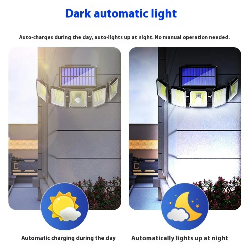 Solar Wall Lamp Five-Head Rotating Outdoor Human-Sensing Light For Courtyard Use Waterproof Light For Fence Road Illumination